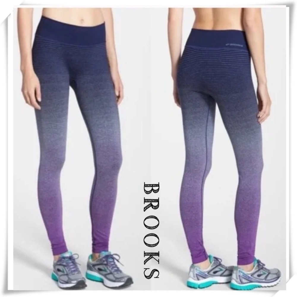 BROOKS Streaker Ombre Full Length Running Leggings Tights in Blue Pink Size M